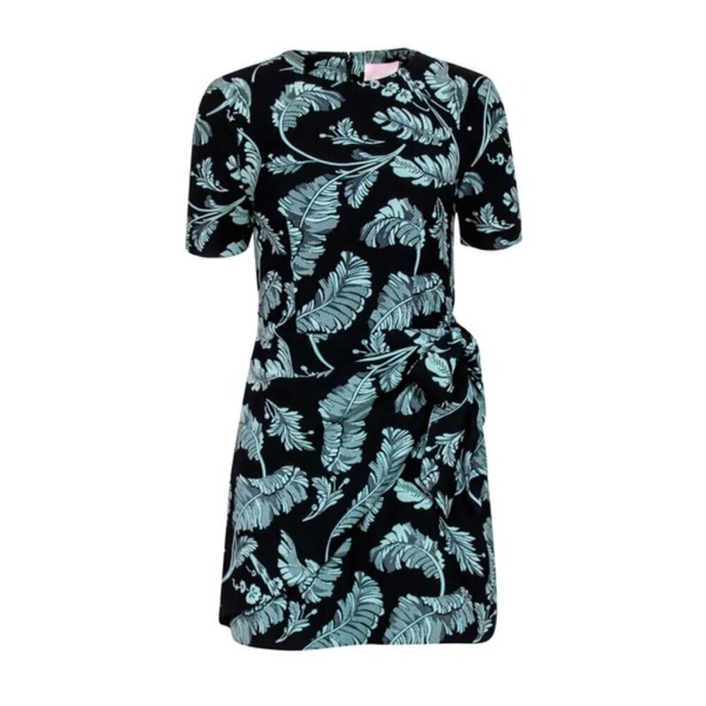 Cinq a Sept Bia Crewneck Tie-side Palm-print Mini Dress
